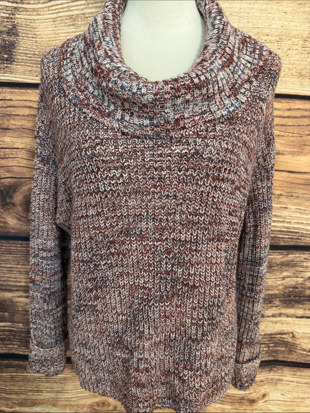 American Rag Rust & Cream Marled Cowl Neck Sweater
